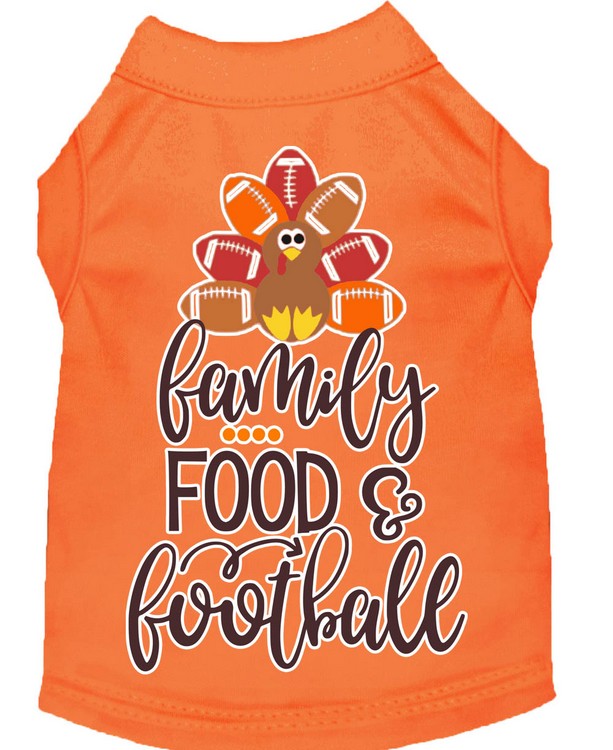 Family, Food, and Football Screen Print Dog Shirt Orange XXXL